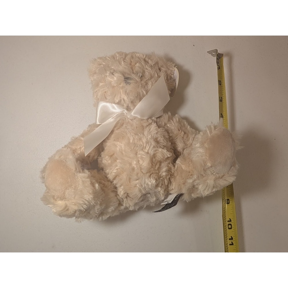 Bearington Collection‎ Plush Teddy Bear Beige 10" Curly Fur with Ribbon Bow